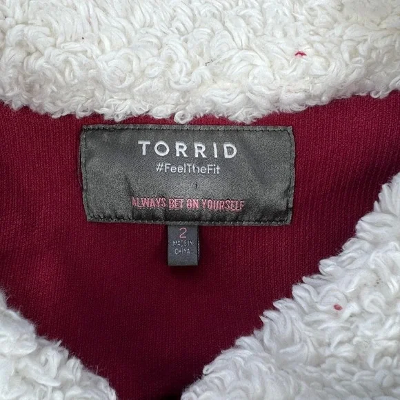 Torrid Red Corduroy Trucker Jacket Women 2 Sherpa Collar Button Front - Picture 3 of 10